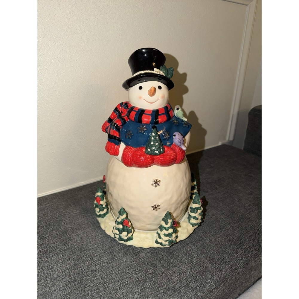 Whole Home Holiday Home Snowman Christmas Trees Cookie Jar Musical Motion VTG